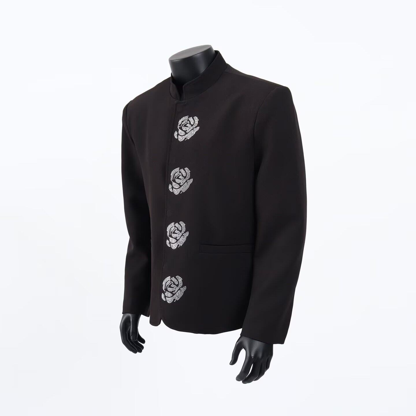 [001]立领黑色西装外套男烫钻花朵重工垫肩西服A079-XZ034-P65,男装西服套装,电商A079