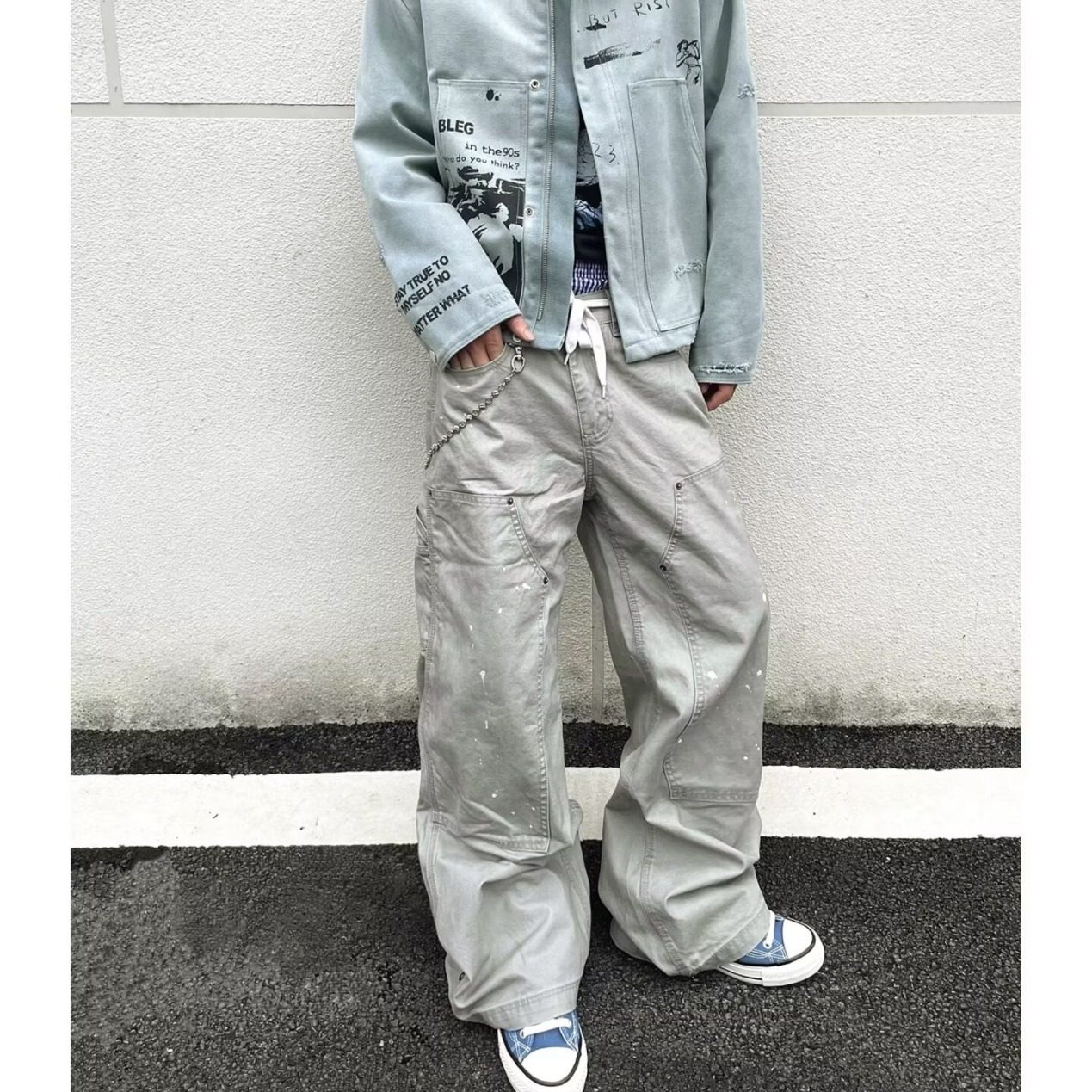 【网88】2025秋季泼墨弯刀牛仔裤宽松长裤A079-7301-P67,男装牛仔裤,电商A079