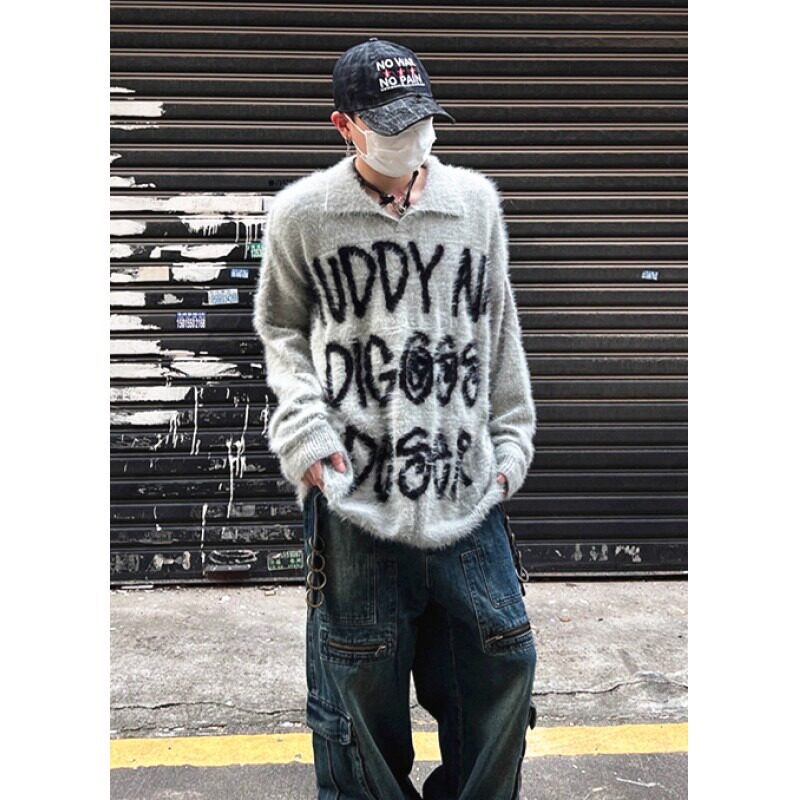 【7】仿貂毛字母毛衣男女宽松针织衫情侣上衣A079-MY9539-P54，男装针织衫/毛衣，电商A079