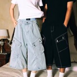 [008]牛仔短裤男女夏多口袋裤子宽松水洗阔腿七分裤A079-B026-P44，男装牛仔裤，电商A079