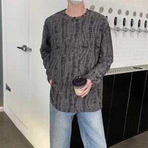 【网59】25圆领破洞长袖男女复古做旧宽松上衣T恤A079-695-P28图片