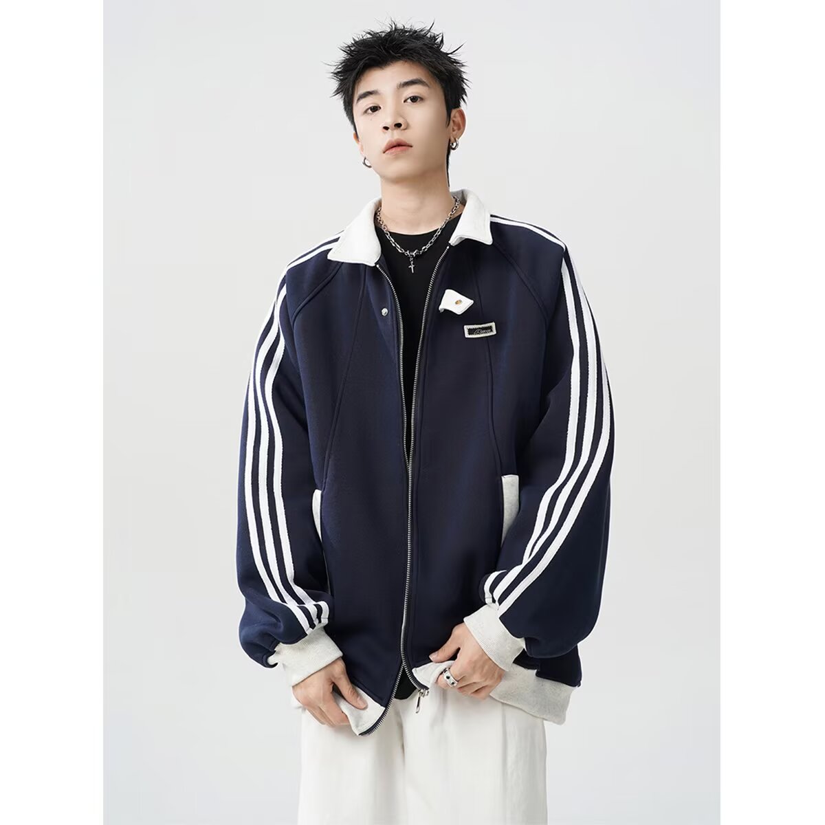 【网4】美式三条杠外套男春季新款开衫撞色上衣潮牌A079-5017-P47,女装短外套,电商A079