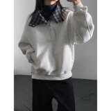 [004]格纹纽扣立领卫衣男款挺情侣短款外套A079-W408-P49，女装短外套，电商A079