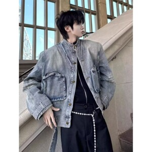 【网136】多口袋工装牛仔外套男春秋款A079-CY99-P77,男装工装外套,电商A079