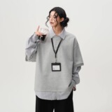 宽松POLO衫纹拼接假两件卫衣A079-WY01-P45【网络图3】，男装Polo衫，电商A079