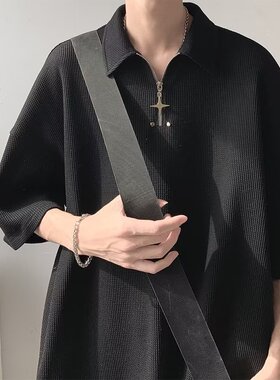 [012]POLO衫男宽松休闲翻领潮牌半拉链短袖t恤A079-S125-P27