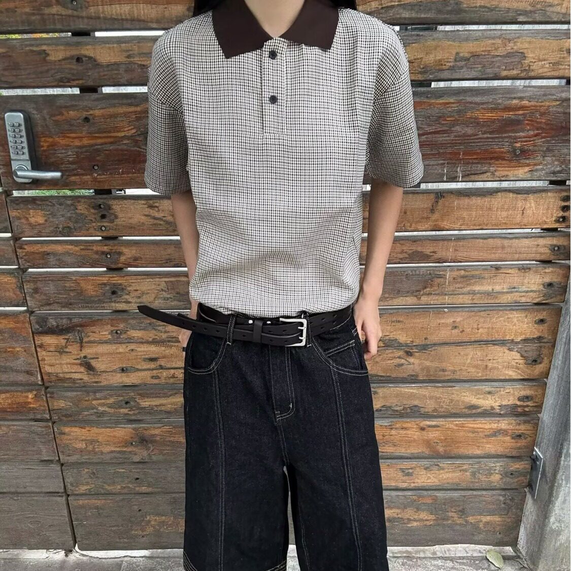 夏季男士高级感撞色千鸟格翻领polo衫短袖商务休闲时尚百搭T恤,男装T恤,电商A079