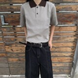 夏季男士高级感撞色千鸟格翻领polo衫短袖商务休闲时尚百搭T恤，男装T恤，电商A079