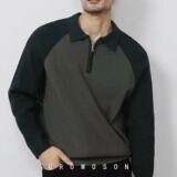 [005]半拉炼POLO领撞色套头插肩袖休闲A079-T401-P49，男装Polo衫，电商A079