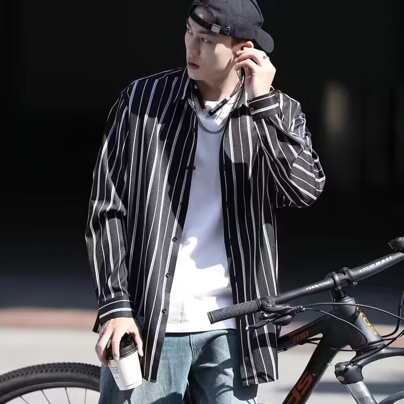 [006]条纹衬衫男士休闲长袖衬衣宽松外套A079-U6642-P35图片