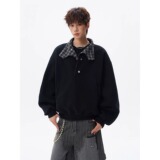 [004]格纹纽扣立领卫衣男款挺情侣短款外套A079-W408-P49，女装短外套，电商A079