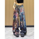 【104】5彩印泼墨牛仔裤女重工彩色宽松阔腿直筒裤A079-M609-P61，男装牛仔裤，电商A079