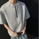 [003]柳钉垫肩亨利领短袖男夏半拉链大码半袖t恤A079-T767-P29，男装T恤，电商A079