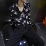 [006]印花烫钻长袖衬衫男士时尚潮流垂感宽松衬衣A079-CS225-P43，男装衬衫，电商A079