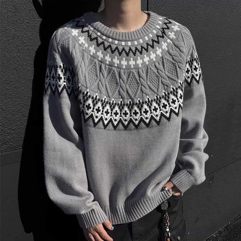 【300】提花圆领针织衫男宽松情侣休闲打底毛衣A079-M9070-P56，男装T恤，电商A079