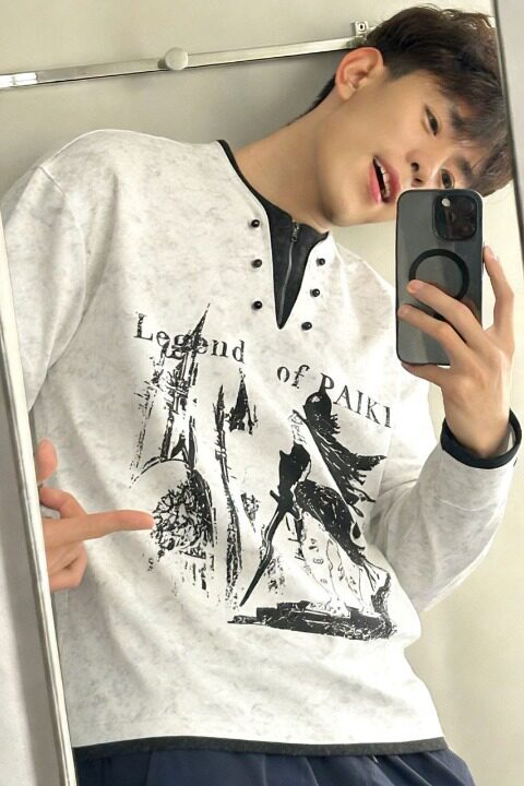 [003]假两件卫衣男女骑士古堡印花宽松长袖T恤A079-TX01-P40,男装T恤,电商A079