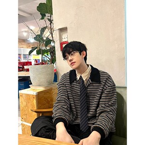 【81】5两件条纹polo衫卫衣男领带衬衫领外套A079-WY332-P70图片