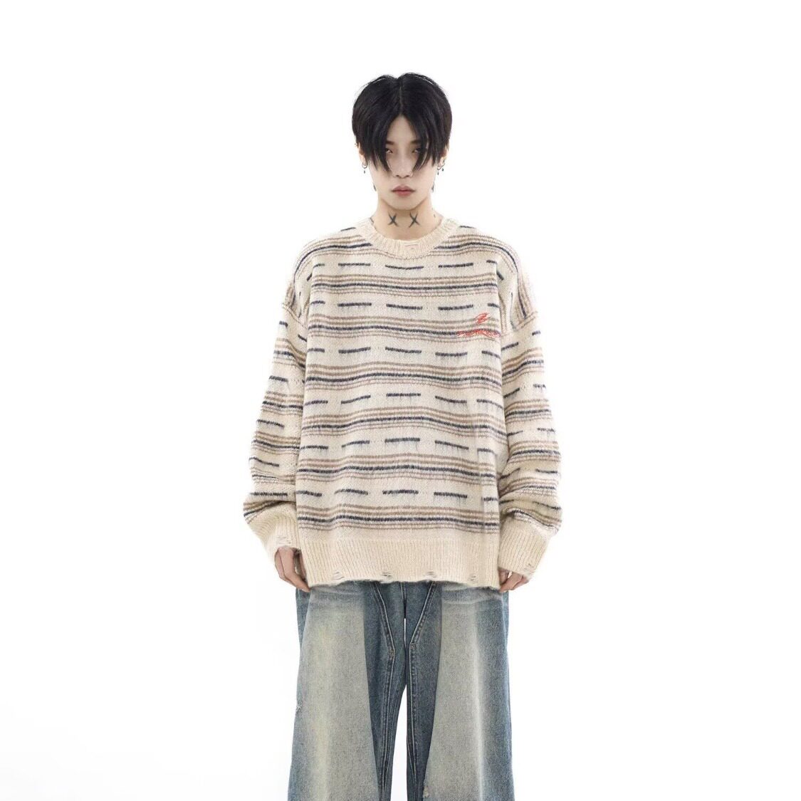 【001】5条纹提花圆领毛衣秋冬潮牌新款百搭针织A079-MY35-P47,男装针织衫/毛衣,电商A079