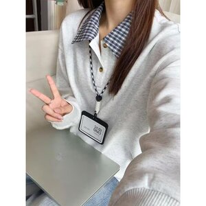 [004]休闲POLO领卫衣男假两件宽松上衣格子领A079-HY06-P39图片