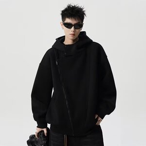 【网59】日系秋冬斜拉链连帽社恐卫衣男宽松A079-631-P55图片