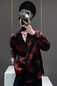 [006]印花烫钻长袖衬衫男士时尚潮流垂感宽松衬衣A079-CS225-P43图片