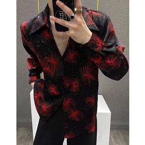 [006]印花烫钻长袖衬衫男士时尚潮流垂感宽松衬衣A079-CS225-P43图片
