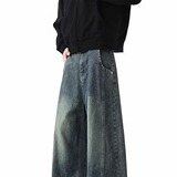 多口袋拼接工装牛仔裤男宽松直筒休闲阔腿弯刀裤A079-A514-P46，男装牛仔裤，电商A079