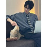 【26】细条纹衬衫刺绣学院长袖防晒休闲衬衣A079-CS2260-P41，男装防晒衣，电商A079