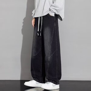 [008]牛仔裤男款水洗做旧抽绳宽松直筒裤 A079-NZ60-P45图片