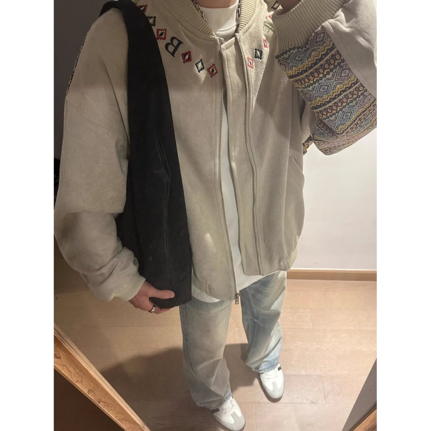 【网79】皮绒刺绣夹克外套ins百搭A079-W205-P69,男装夹克,电商A079