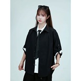 【079】假两件拼接领带设计感衬衫高级感衬衣外套A079-1151-P47，男装衬衫，电商A079