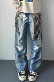 【079】印花破洞牛仔裤男女宽松A079-N50-P55，男装牛仔裤，电商A079