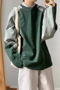 【网58】 撞色拼接圆领卫衣男女春秋宽松插肩袖A079-T505-P41图片