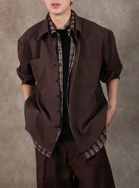 【276】休闲假两件格子长袖衬衫男宽松开衫外套A079-A6763-P56