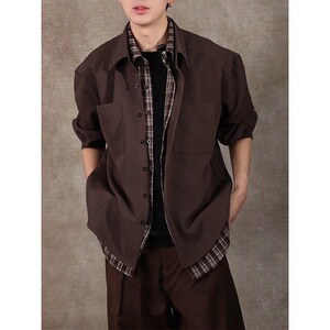 【276】休闲假两件格子长袖衬衫男宽松开衫外套A079-A6763-P56,男装衬衫,电商A079