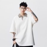 [012]拼接短袖polo衫男女款夏翻领t恤正肩半袖A079-T65-P29，男装T恤，电商A079