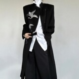 【网120】男刺绣毛呢大衣暗扣中长版立领汉服外套A079-XZ79-P98，男装毛呢大衣，电商A079