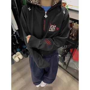 【253】小恶魔豹纹连帽拉链卫衣男女情侣开衫A079-WY088-P51图片