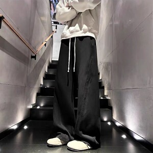 白灰色运动休闲裤男秋美直筒长裤潮牌拼接阔腿裤A079-W28-P31图片