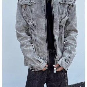 【240】短款牛仔夹克男女新款做旧立领做旧上衣A079-JK321-P69图片