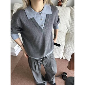 【52】拼接POLO领假两件长袖T恤上衣A079-M278-P54,男装T恤,电商A079