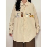 【132】猫咪刺绣长袖衬衫男女宽松休闲衬衣外套A079-CS381-P38，男装衬衫，电商A079