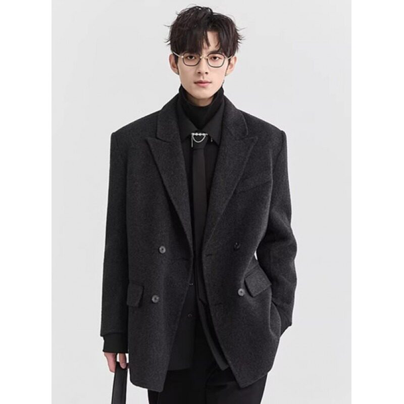 [001]男士双排扣百搭宽松休闲西服外套男装上衣A079-W26-P76，男装西服，电商A079
