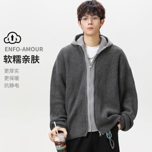 【002】5连帽毛衣外套假两件宽松新款男士开衫针织衫A079-Y71-P73图片