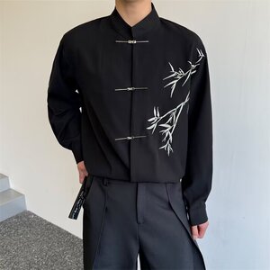 [006]绣花风衬衫男长袖休闲垂感痞帅衬衣发型师A079-CS909-P48图片
