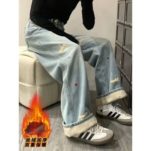 【002】小狗刺绣牛仔裤时尚宽松小众阔腿长裤潮A079-S748-P52图片