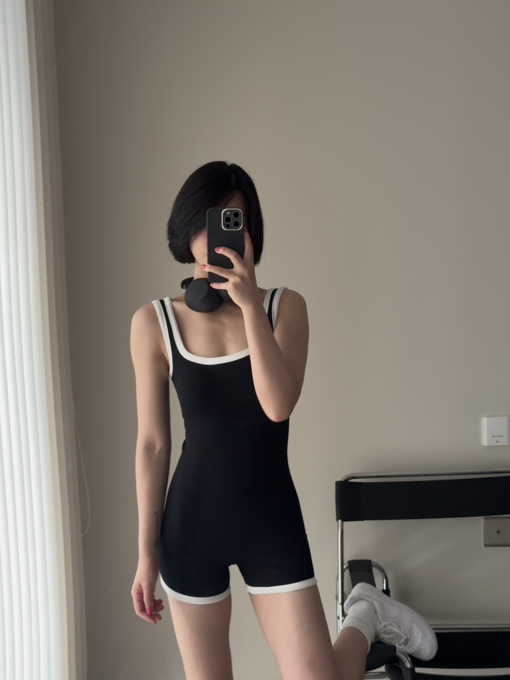 algamcandy 黑白拼接连体健身衣 瑜伽服