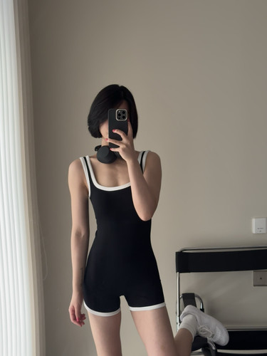 algamcandy 黑白拼接连体健身衣 瑜伽服