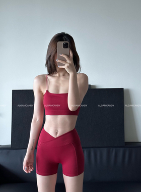 AMGAM CANDY 细带交叉美背健身背心 运动套装 裸感0175透气纯色