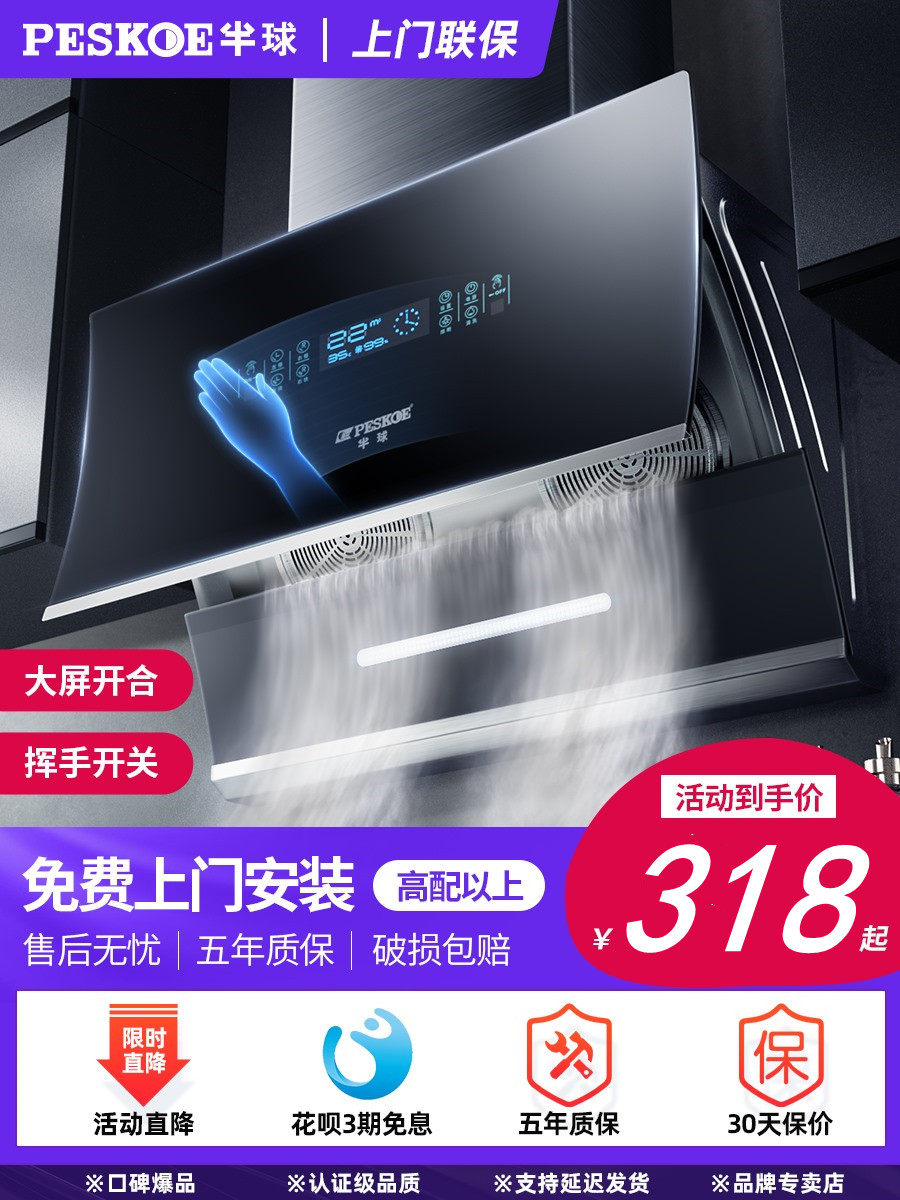 半球双电机吸油抽油烟机大吸力抽烟机家用侧吸式小型厨房油姻排